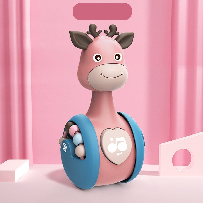 Sliding Deer Baby Tumbler Rattle Learning Education Toys Newborn Teether Infant Hand Bell Mobile Stroller Music Roly-poly Toy: Pink