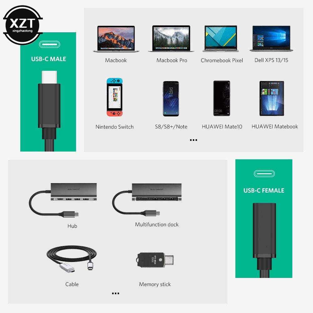 Usb c förlängningskabel typ c förlängningssladd usb-c thunderbolt 3 för macbook pro nintend switch usb 3.1 laddningsdatakabel
