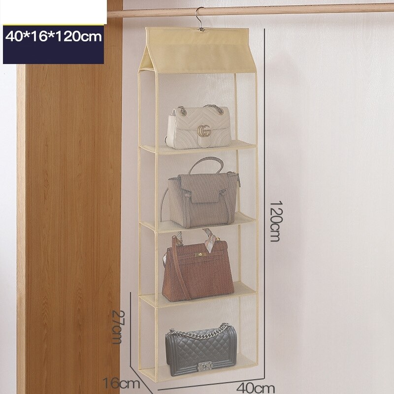 Organisateur de sac à main suspendu, sacs de rangement transparents pour penderie pour sac à main, placard à chaussures, organisateur de sac, porte murale, pochette d'articles divers: beige 4 layers