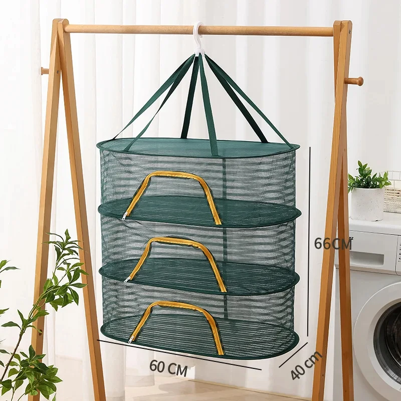Drielaagse Voedseldroognet Opvouwbare Droogrek Hangende Mand Anti-Muggen Drogen Visnet Sterke En Duurzame Droge Goederen Mand: Dark Gray