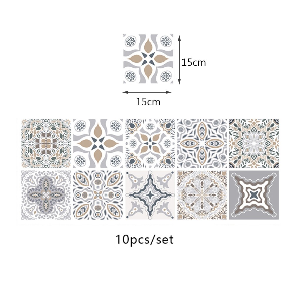 10 uds, pegatinas de azulejos Vintage, autoadhesivas, impermeables, mosaicos marroquíes, calcomanías de pared, estilo bohemio contemporáneo