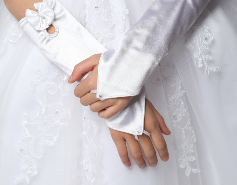 Blume Mädchen Weiß Hochzeit charmant Geburtstag Party Handschuhe Fäustlinge Zeremonie Kommunion Zubehör freundlicher freundlicher Handschuhe D70: Beige eins Größe