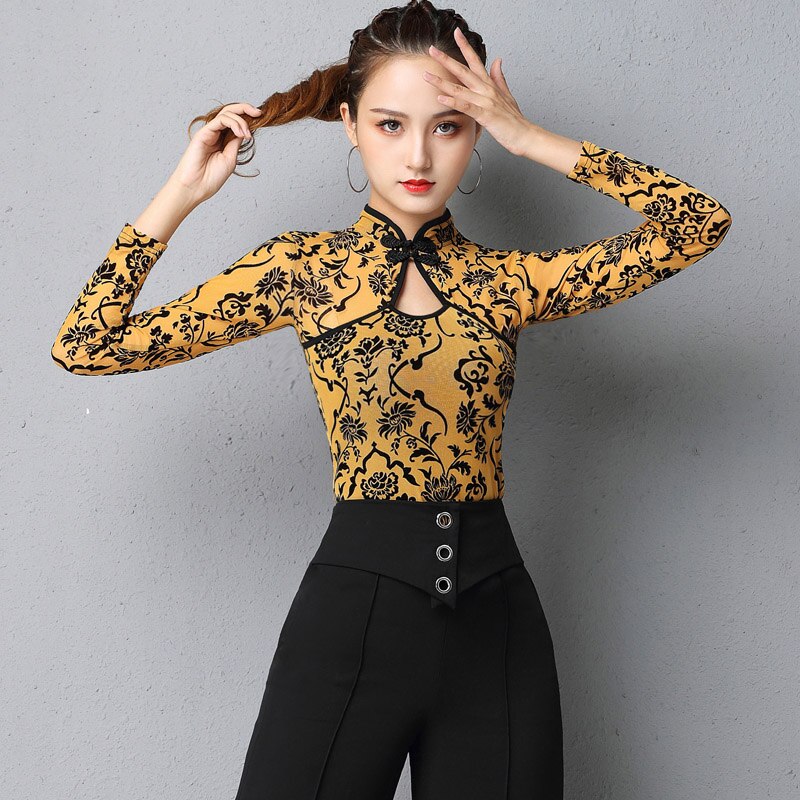 Tops de baile Latino de malla para mujer, ropa de baile de Salsa, ropa de baile de salón, traje de baile, ropa de de escenario, DL7257