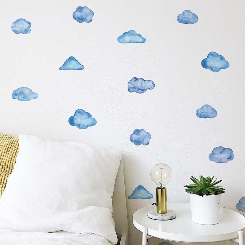6pcs/set Blue Cloud Wall Stickers for Kids rooms Baby room Bedroom Living room Wall Decor PVC Wall Decals for Home Decoration