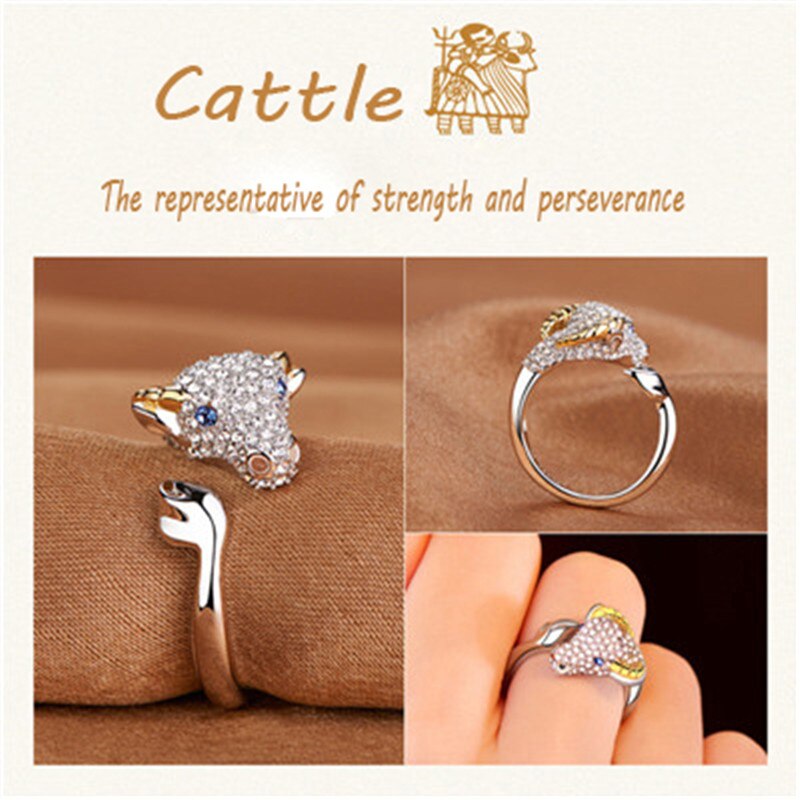 Milangirl luxe glanzende dierenring konijn/varken/draak/paard/aap/slang/schaap/tijger/hond/rat kristallen ringen voor damesmeisjes: H