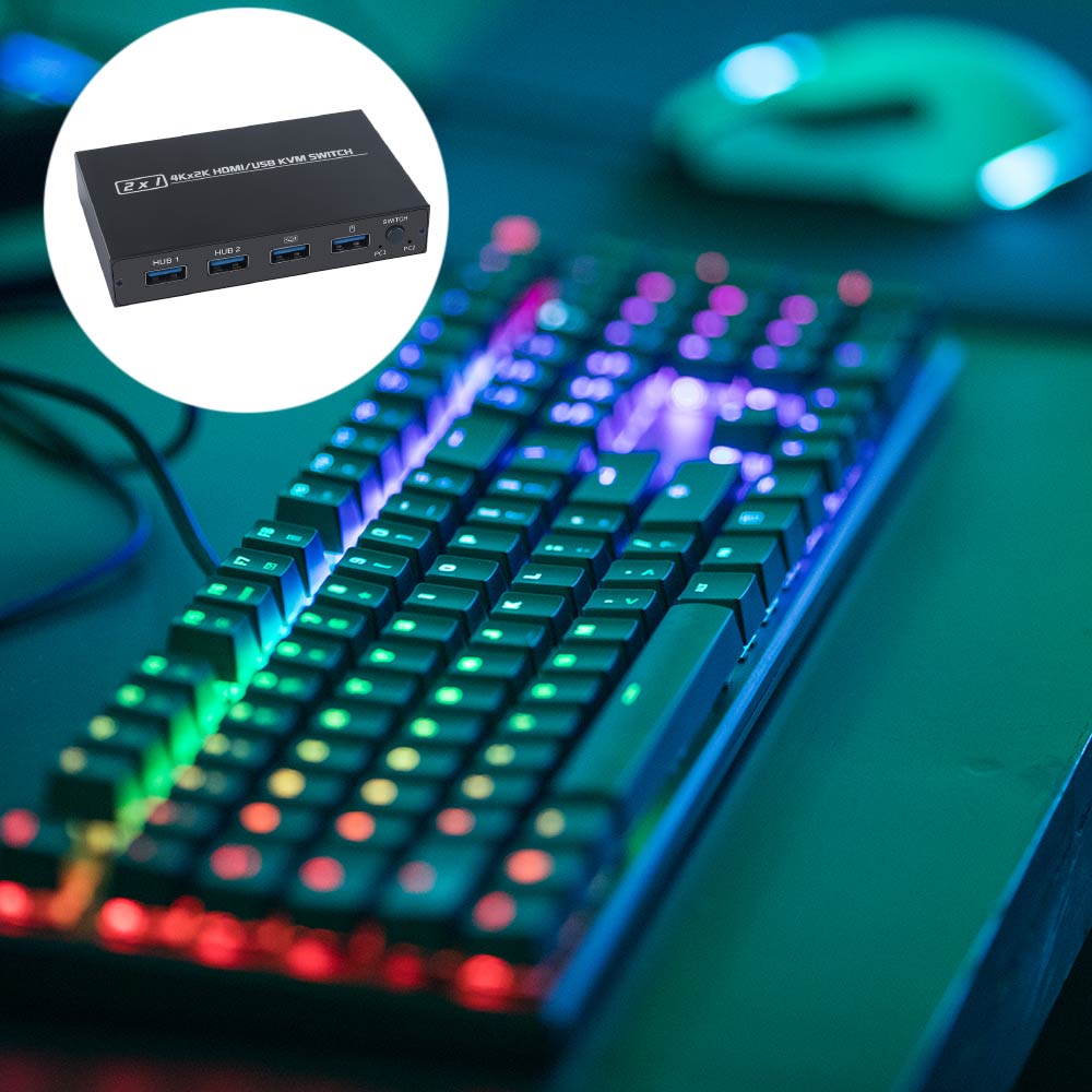 Répartiteur compatible HDMI commutateur KVM 4K, commutateur Usb 2.0 2 en 1 pour moniteur d'ordinateur, clavier et souris, imprimante EDID / HDCP