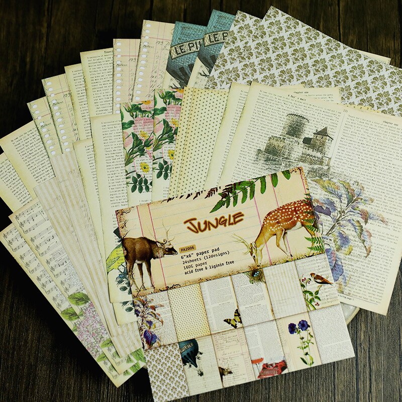 24 stk junk journal kit papercraft art papir håndlavet scrapbooking sæt bog: Fugu 1