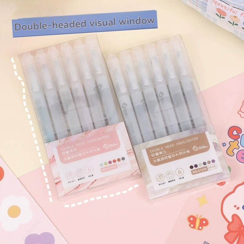 6 farver/sæt unik dobbeltspids overstregningstusch pastelfarve midtlinjemarkører markør skoleartikler