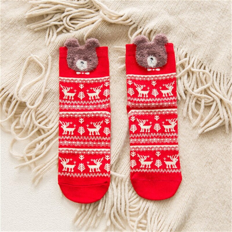Chaussettes de noël, 1 paire, pour enfants, filles et garçons, chaussettes de noël, automne, éponge rayée, flocon de neige, élan, ours noël: 4