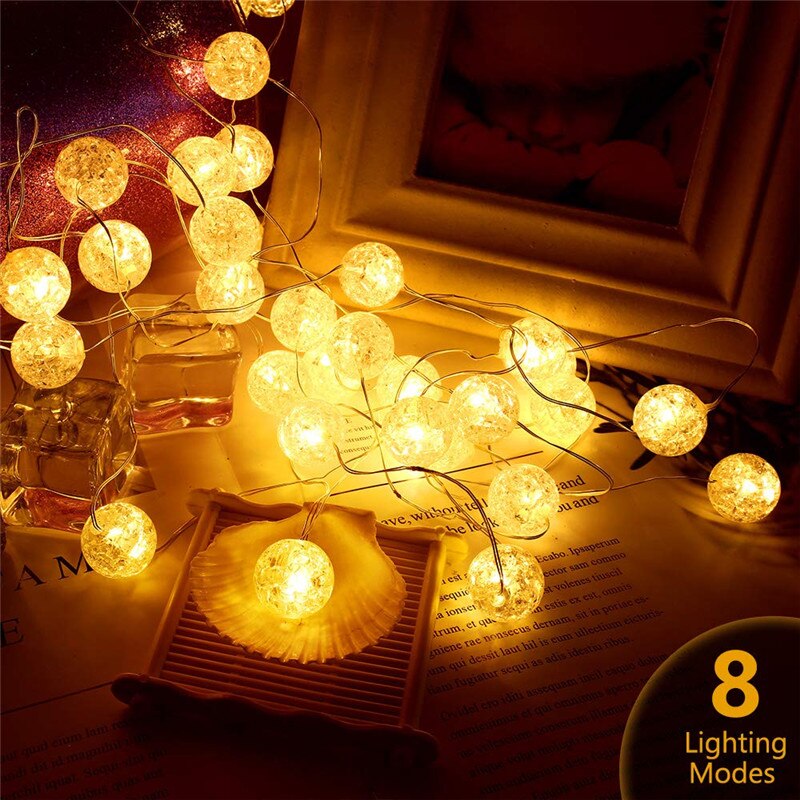 Globe led solcellelys 5m 50 led knitrende kugle udendørs , 8 modes eventyrlys varm hvid indendørs dekorativ havelampe