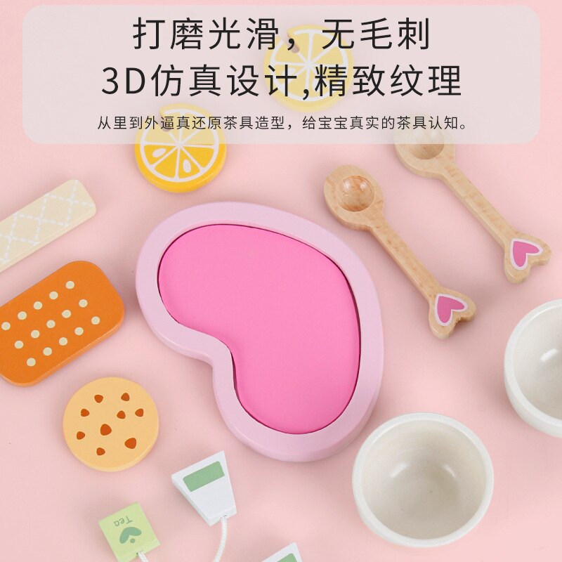 Drewniany dom zabaw popołudniowa herbata zestaw deserowy postać dziecięca zagraj w Model kuchenny interaktywna zabawka edukacyjna dla rodziców i dzieci