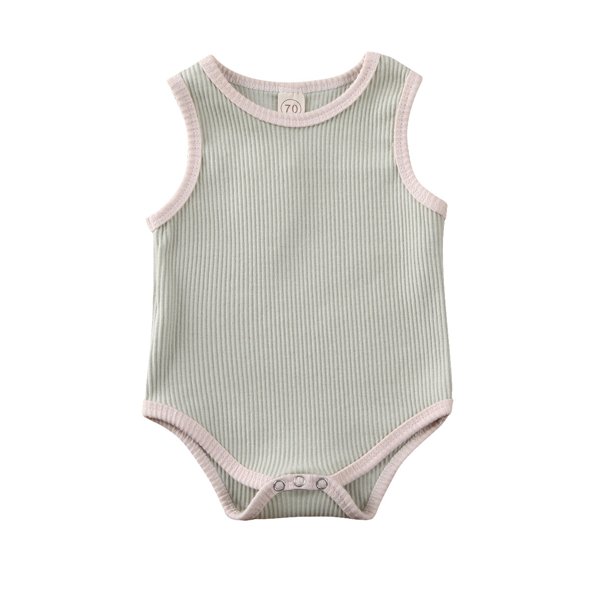 Combinaison en coton doux pour bébés 0-24M | Tenue d'été sans manches, solide, pour garçons et filles, combinaison une pièce,: green / 9M