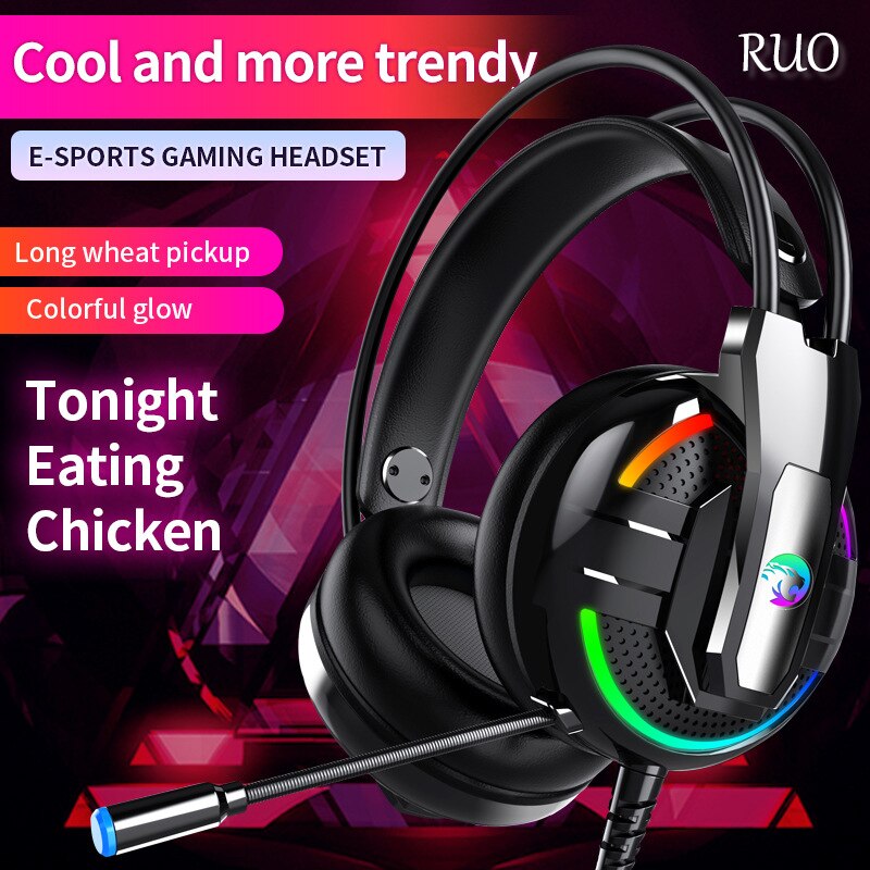 RUO A18 Wired Gaming Headsets HD Microphone Stereo Surround Noise Cancelling USB 3.5mm RGB Light For Tablet Laptop PS4 PC Xbox
