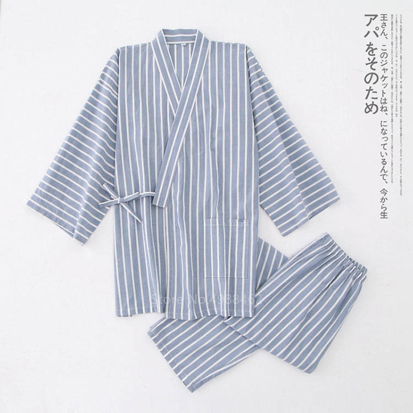 Asiatisk sommer hjemmetøy japansk stil spa tradisjonelle kimono bukser herre stripe samura pyjamas yukata jinbei nattøy pyjamas
