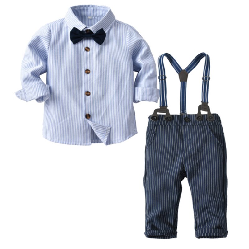 Conjunto de ropa para bebé, traje de caballero, camisa rosa con pajarita + Pantalones, ropa para de boda, chico guapo, ropa para niño: 21B262-Blue / 3T(100)