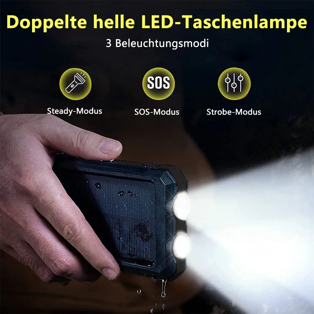 20000mAh batterie solaire charge rapide chargeur Portable téléphone batterie externe 2-USB avec lampe de poche SOS Powerbank extérieur