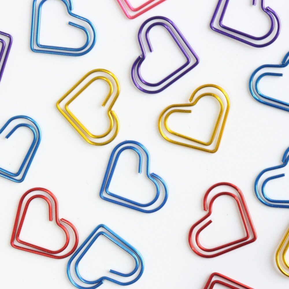 Domikee-marcapáginas con de corazón de amor, clips de papel para la escuela y la Oficina, 12 unids/caja, 5 colores,