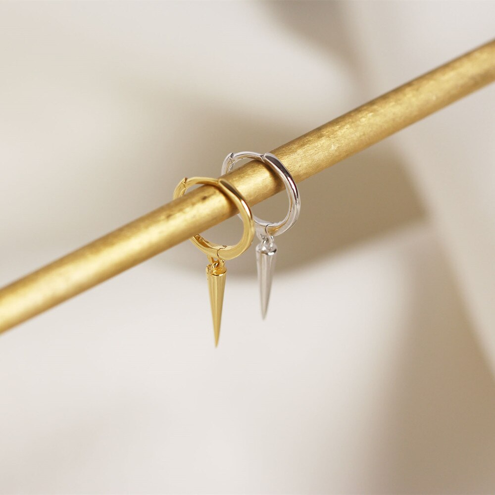 F.I.N.S Punk Sterling Silver Earrings S925 Silver Hiphop Rivet Spike Ear Hoops Earrings Small Buckle Earrings for Unisex