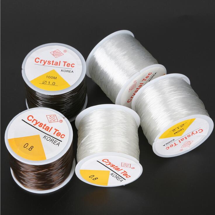 1 Roll 0.5 0.6 0.8 1MM Transparent Round Elastic Cord White Brown Crystal Stretchable Beading String for DIY Jewrly Findings