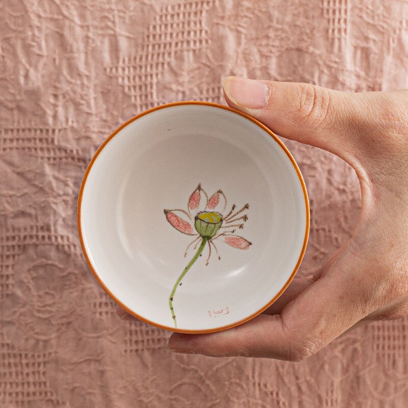 Hand Painted Lotus Chinese Pottery Cups Tea Cup Set Teaware Fish Plate For Tea Ceremony Teacup Dishes Buddha Coffee Mugs