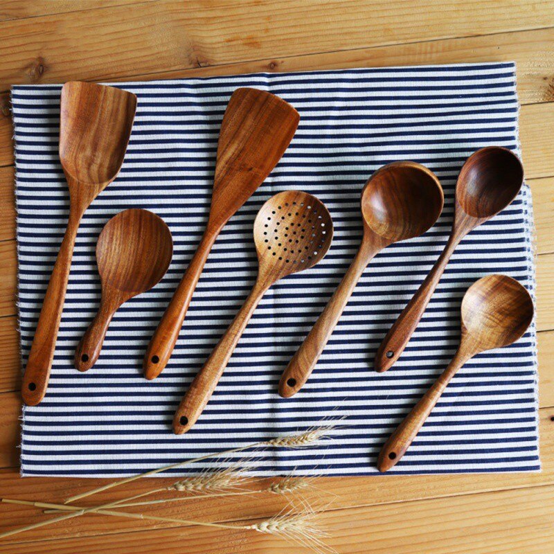 Ongeverfd Acacia Hout Servies Lepel Pollepel Turner Koken Lepels Scoop Keuken Tool Lange Rijst Vergiet Soep Skimmer Set