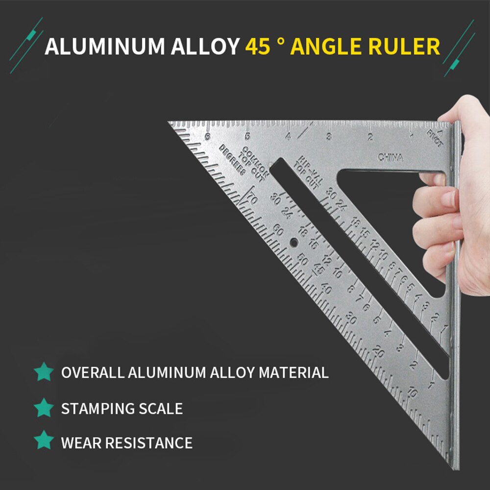 Aluminum 45 Degree Ruler Square Ruler Measuring Speed Protractor Miter Tri-square Line Scriber