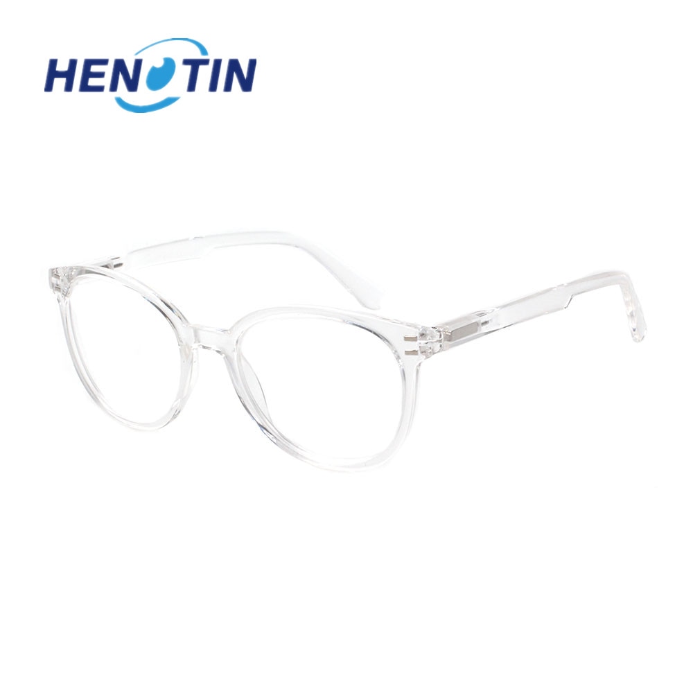 Henotin Reading Glasses Spring Hinge Transparent White Round Frame Men Women Reader Magnifier Eyewear Diopter 0~600