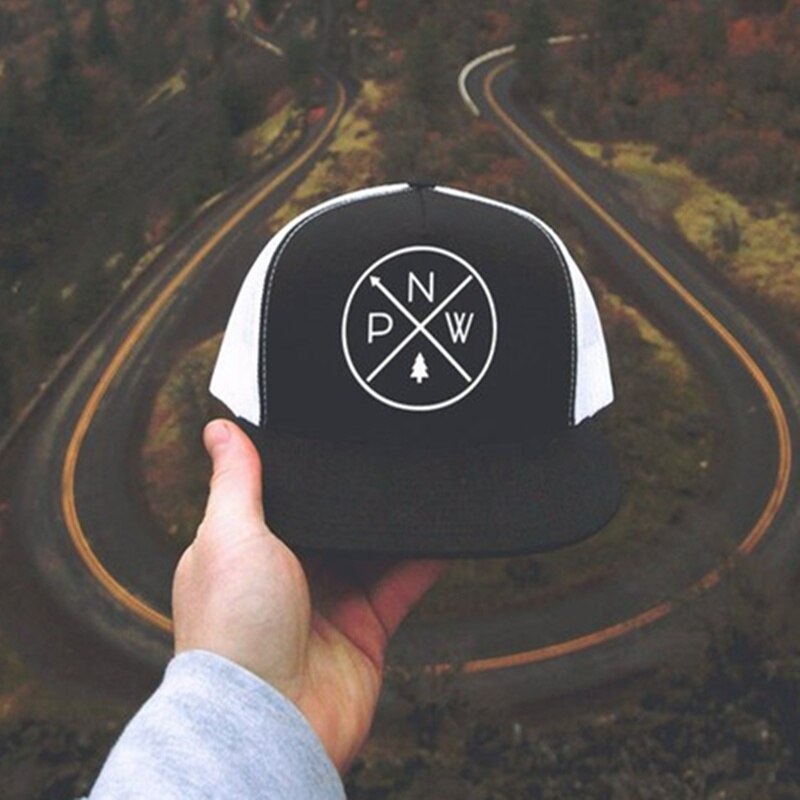 Pnw bokstavtrykk baseball cap vår sommer utendørs pustende mesh caps slanke fritidshatter menn og kvinner vill lue