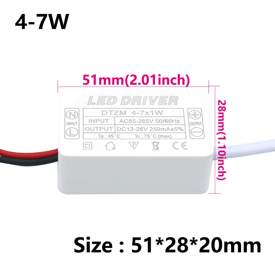 1-36W 250mA LED Driver LED Power Supply Unit AC90-265V Lighting Transformers For Fit LED Driver Bulb Lightting: 4-7W 250mA