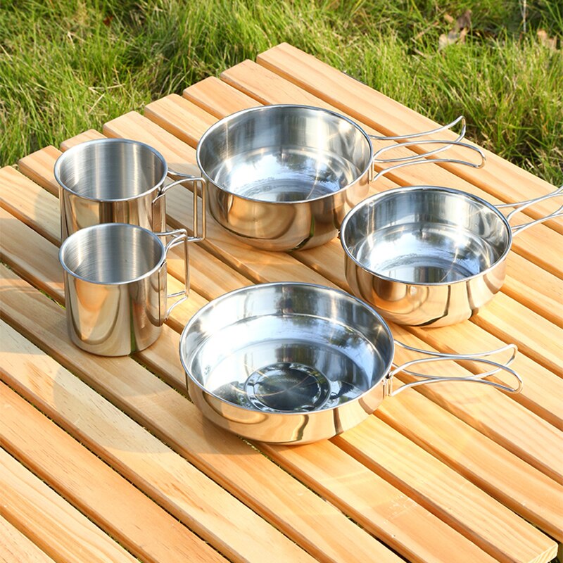 Stainless Steel Camping Cookware Portable Lunch Box Hiking Travel Cookware Camping Equipment Kamp Malzemeleri Outdoor Items