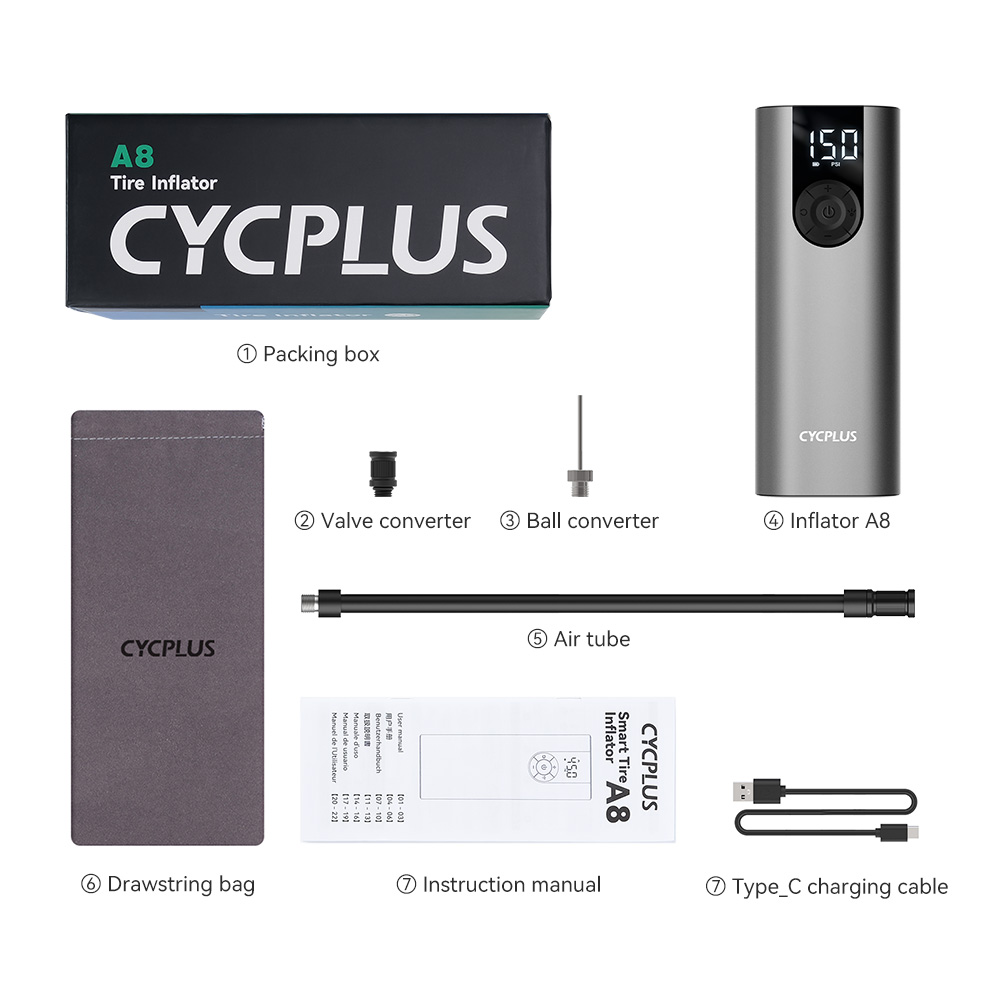 CYCPLUS A8 Portable Bicycle Tire Pump Bike Inflator Electric Air Compressor High Pressure Rechargeable Battery for Car Balls: Default Title