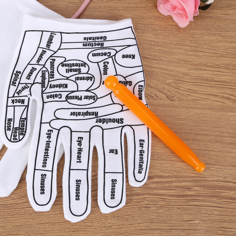 Fuß massage Akupressur Socken Akupunktur handschuhe Hand Füße Reflex zonen massage Socken Englisch Illustration Akupunktur Werkzeuge mit Massage stab