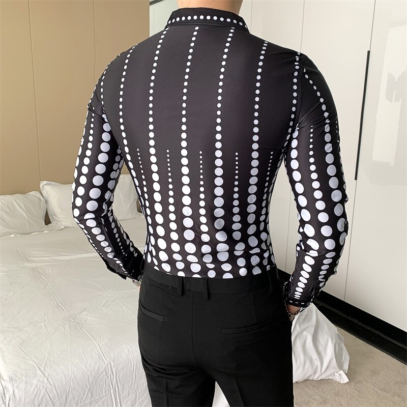 Style britannique Point impression hommes chemise Streetwear hommes chemises rayées coupe mince demi manches décontracté homme vêtements 3XL-M