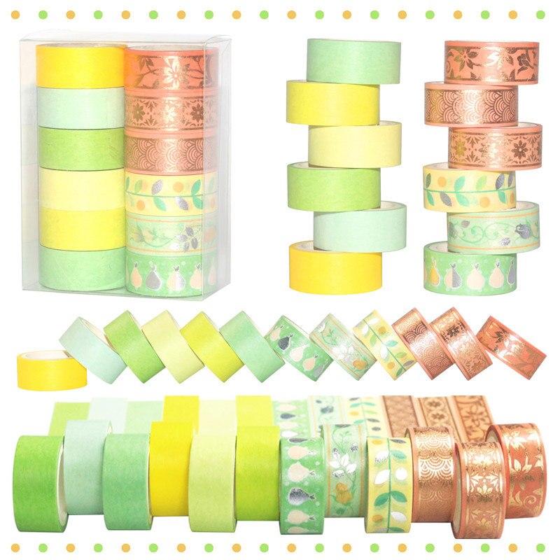 12 unids/set de cinta Washi dorada y plateada, cinta adhesiva de Color sólido, Linda cinta adhesiva decorativa, pegatina para diario de recortes, papelería
