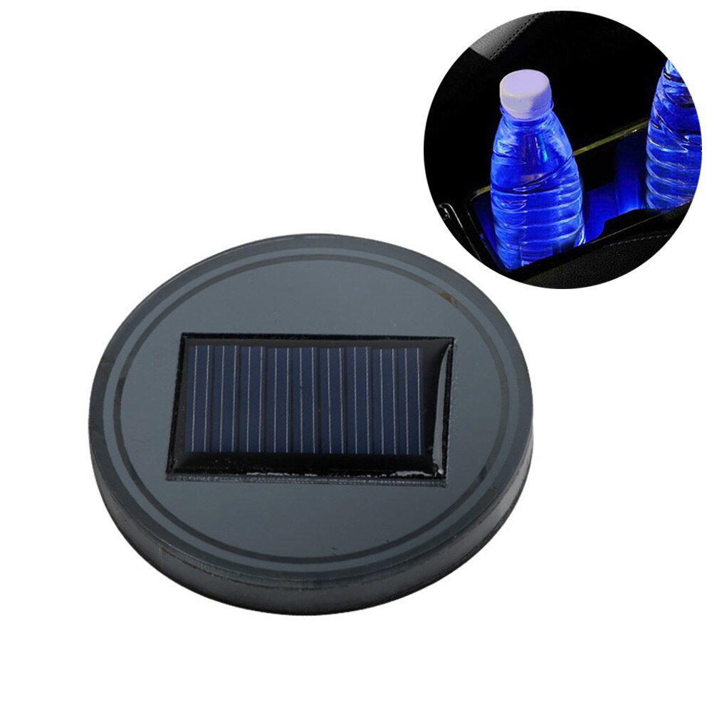 Solar Car Cup Holder With LED Light Bottom Mat Pad Cover Lamp Bottle Drinks Coaster Car Styling: Blue