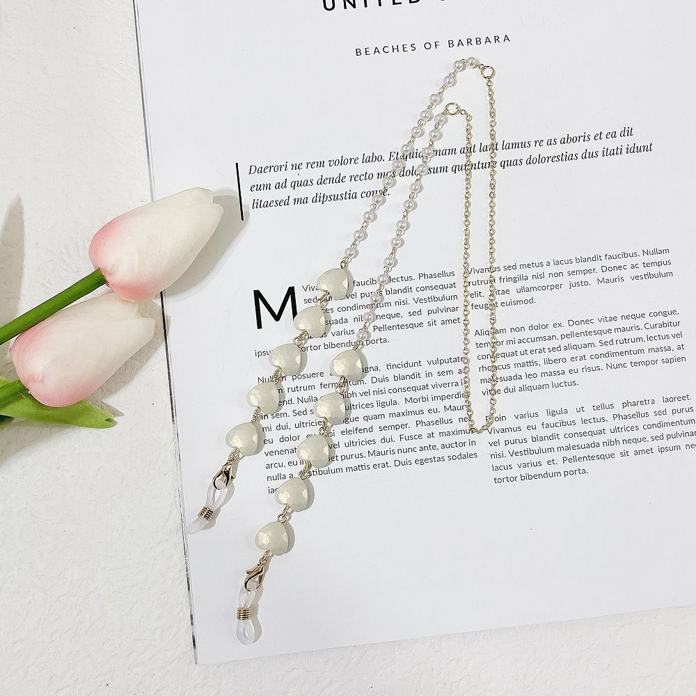 Heart Shape Imitation Pearl Eyeglasses Lanyard Glasses Chain Beaded Chain Reading Spectacles Holder Eyewear Accessories: Yellow