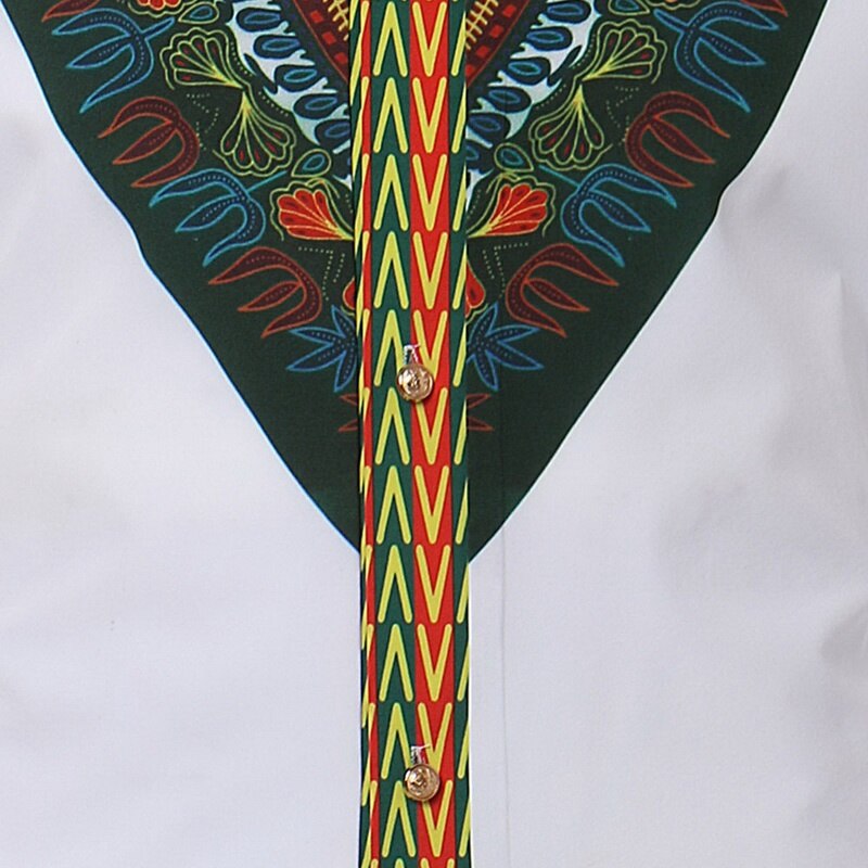 Vintage Mannen Etnische Print Top Tees Lange Mouw Stand Kraag Afrikaanse Print Dashiki Shirt Wit Heren Kleding