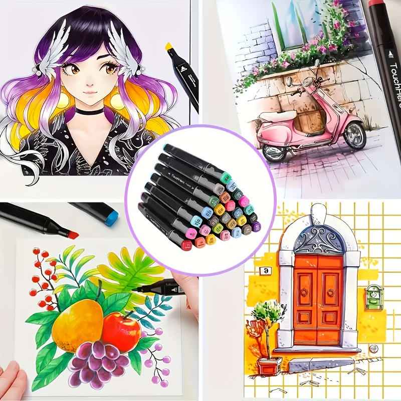 Rotuladores de uso artístico , 12 colores, bolígrafo de fieltro con Alcohol, marcadores para bocetos de Manga, pincel doble, suministros de arte, juego de dibujo