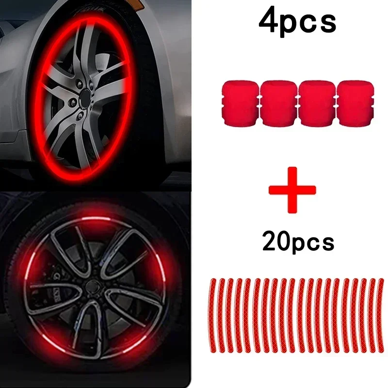 Universele reflecterende velgstickers auto motorfiets fiets carrosserie velgstreep tape sticker decoratieve reflectorfolie decals: Rood