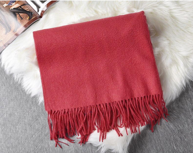 [Bysifa] Winter Vlakte Kasjmier Sjaals Herfst Thicken Warm Tassel Lange Sjaals Wraps Groen Zwart Kameel grijs Rood: red