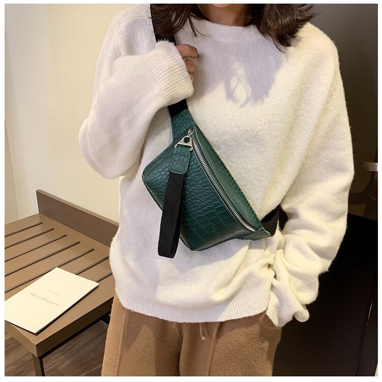 Women bag crocodile multicolor messenger chest bag clutch female Pu leather handbag cross body bag: Green