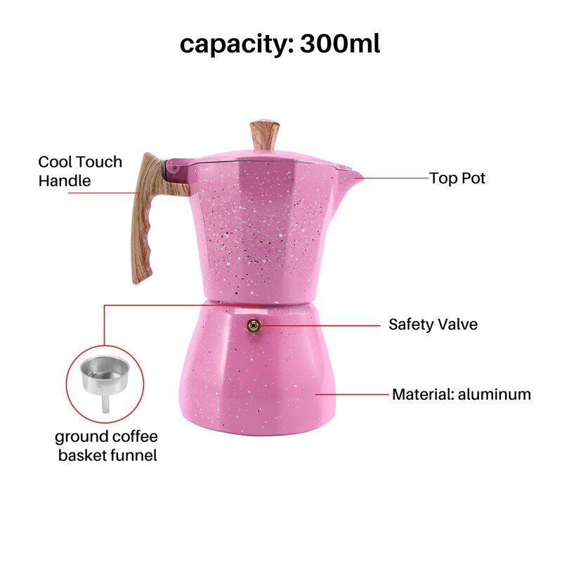 Latte mokka kaffetrakter italiensk moka espresso cafeteira perkolator gryte stovetop kaffetrakter 300ml rosa