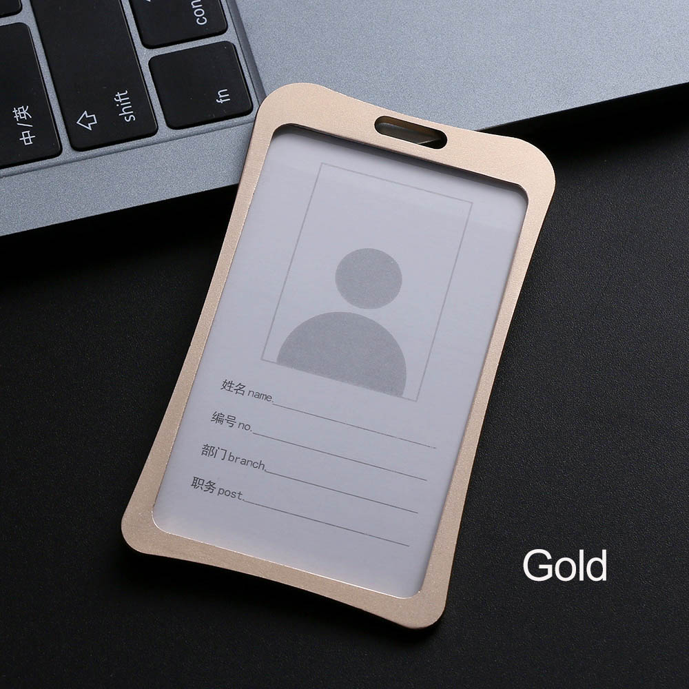 1PC wizytowniki do pracy ze stopu aluminium wizytowniki do pracy plakietka identyfikacyjna uchwyt smyczy Hot Vertical Metal ID pokrowiec biznesowy: 030 GOLD