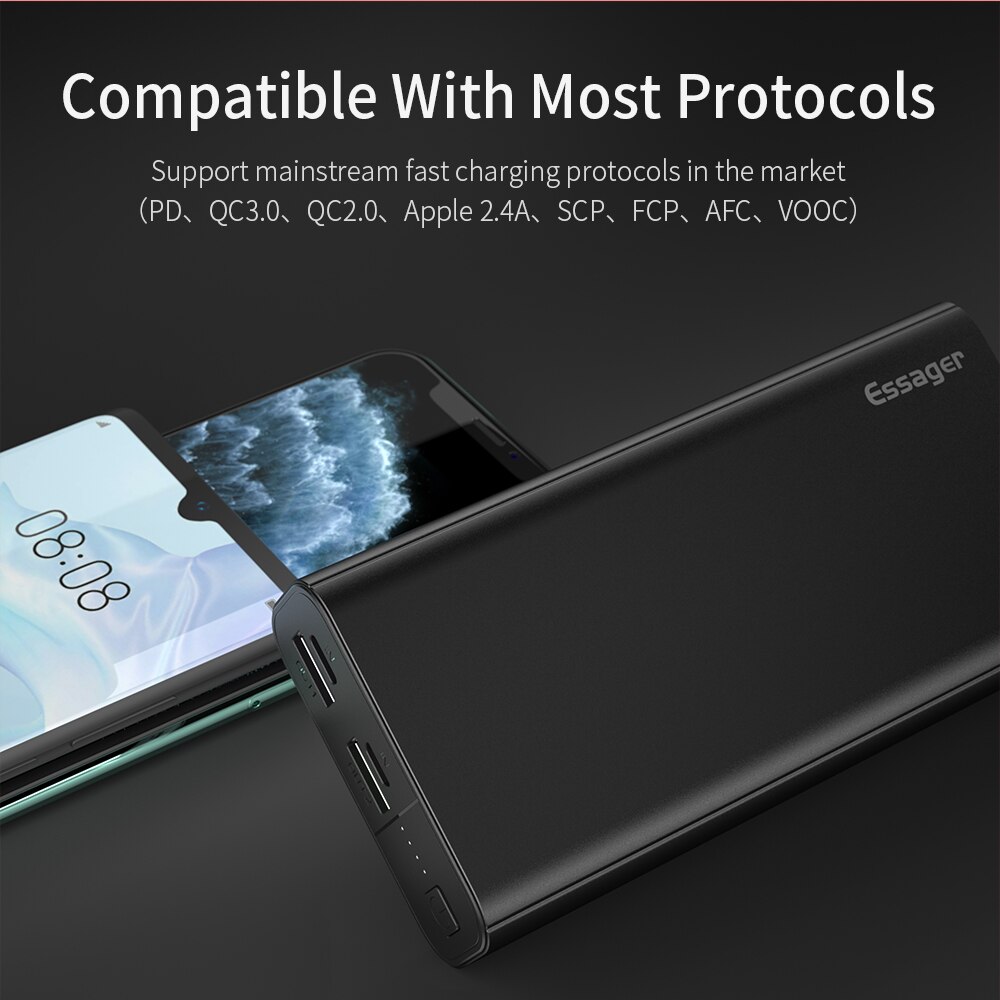 Essager-Banco de energía de 20000 mAh PD QC 3,0, cargador de batería portátil de carga rápida para Xiaomi, Samsung, 20000 mAh, USB C, cargador de batería externo