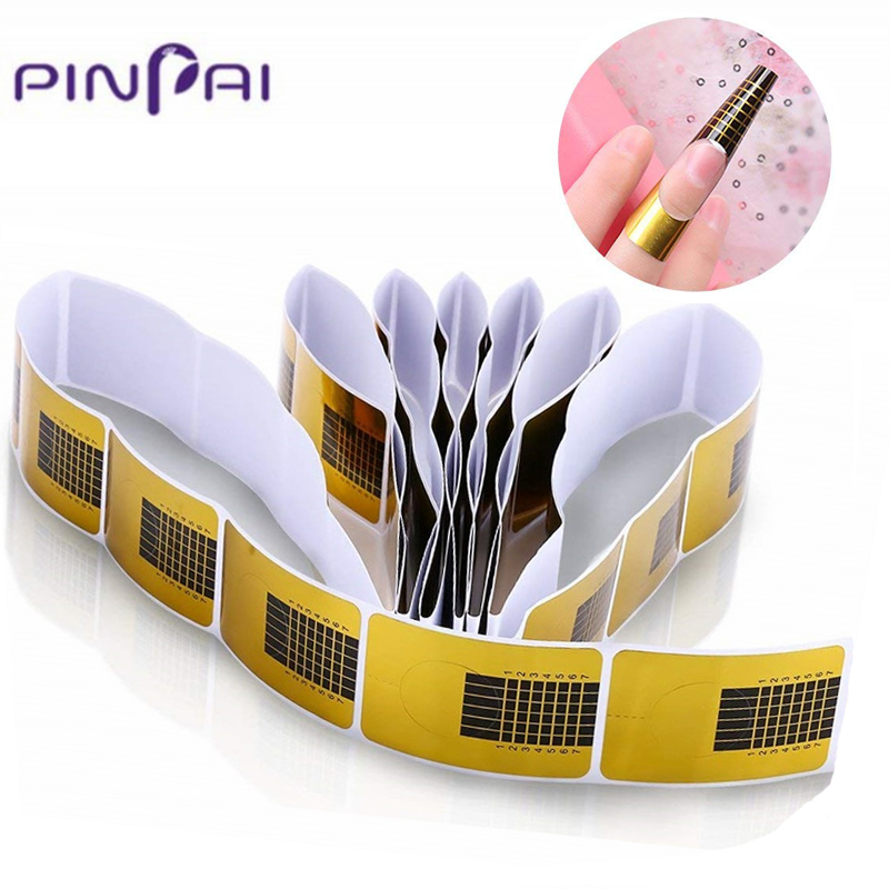 PinPai Professionele 20 stks Rechthoek Nail Uitbreiding Vorm Papier Sticker Manicure Vorm Houder Nail Art Tips UV Gel Builder Vormen