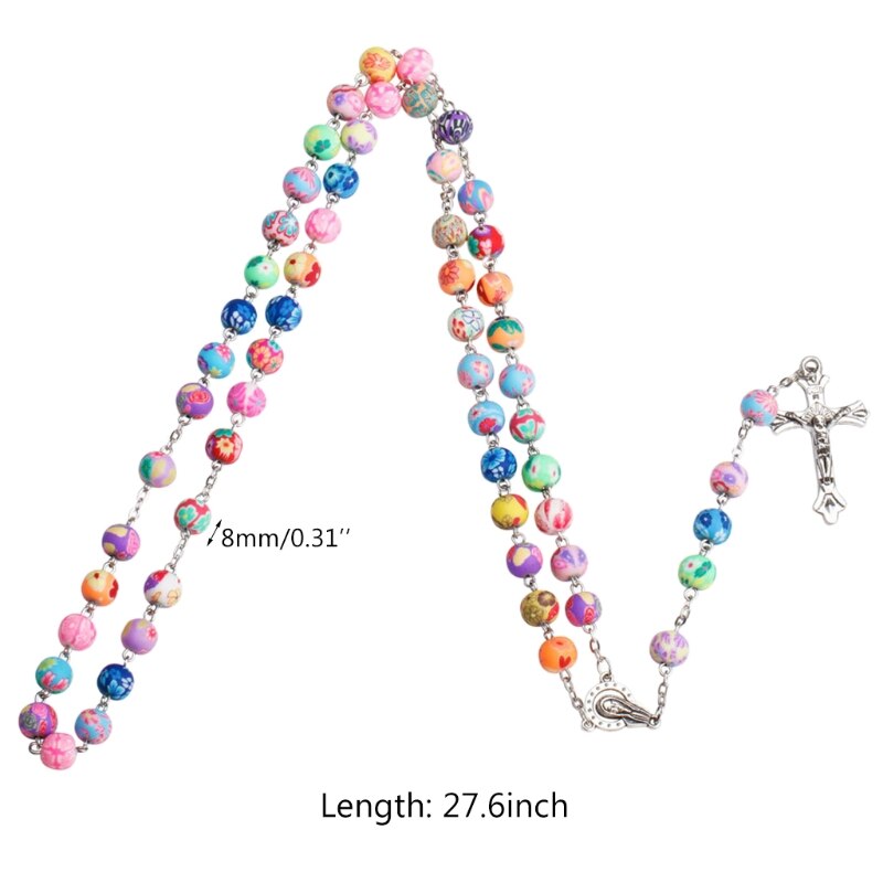 Religieuze Rozenkrans Ketting Kruis Hanger Katholieke Polymer Clay Bead Chain Sieraden QX2E