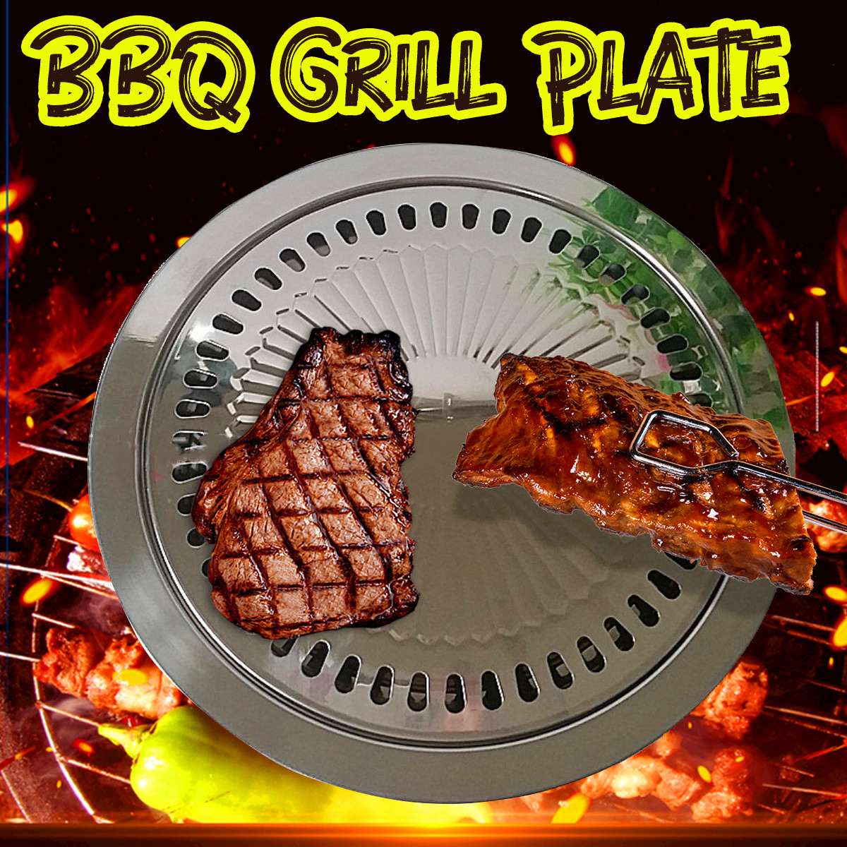 1Pc Barbecue Ronde Plaat Koreaanse Bbq Grill Ijzeren Plaat Geen Verbrande Vet Huishouden Outdoor Picknick Rookloze Barbecue Grill Pan bbq Gereedschap