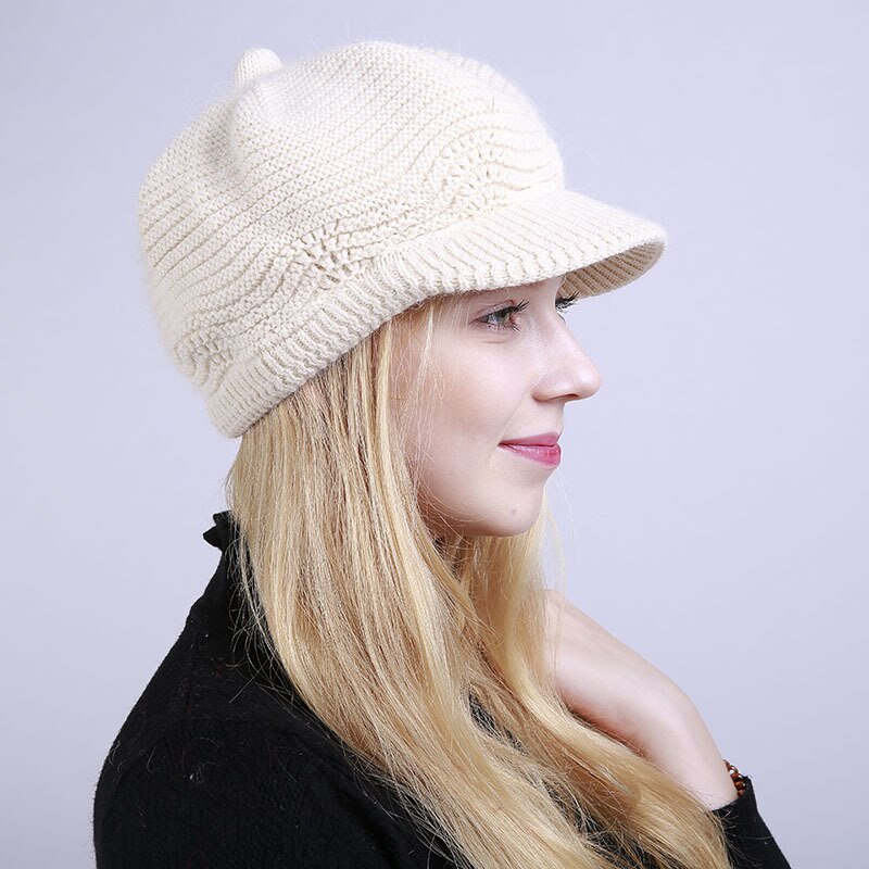 Brushed Solid Color Winter Woman Knit Woolen Hat Warmth Peak Cap Fashionable and warm women's cap: Beige
