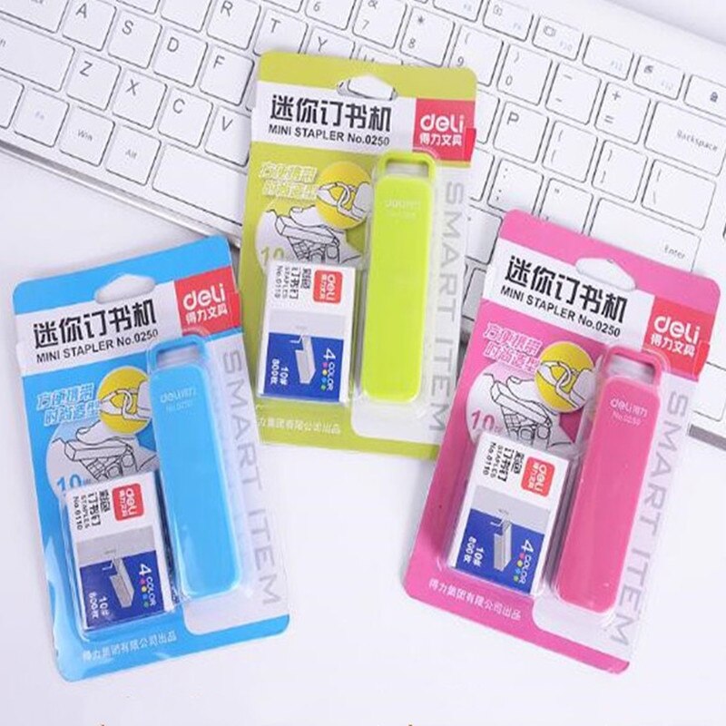MIRUI Mini Stapler Candy Color Staples Set 1 PC Stapler + 800 PCS Colorful Staples Office Stationery Paper Binding Binder