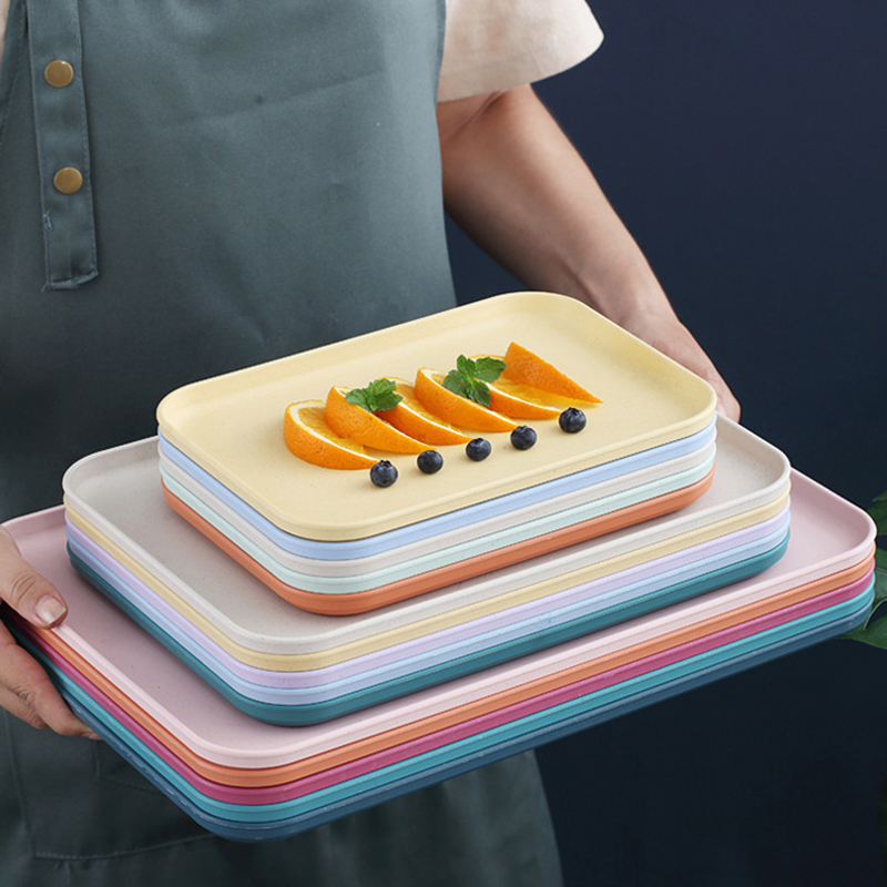 Plastic Tray Rectangular Tray Wheat Straw Eco-friendly Bread Pan Plastic Storage Tray Cup Food Kitchen Organizer Supplies